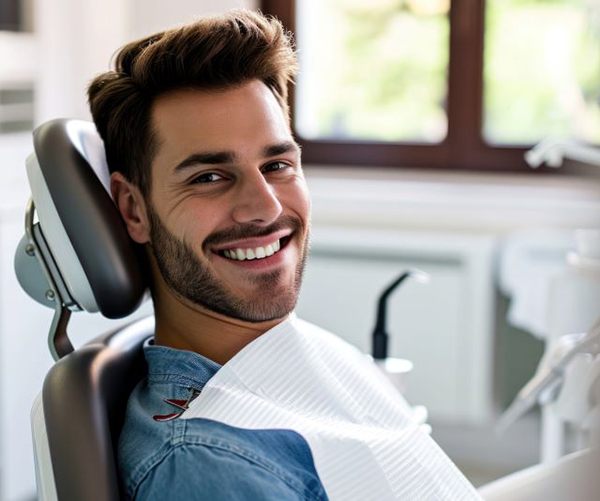 Smiling, happy male dental patient